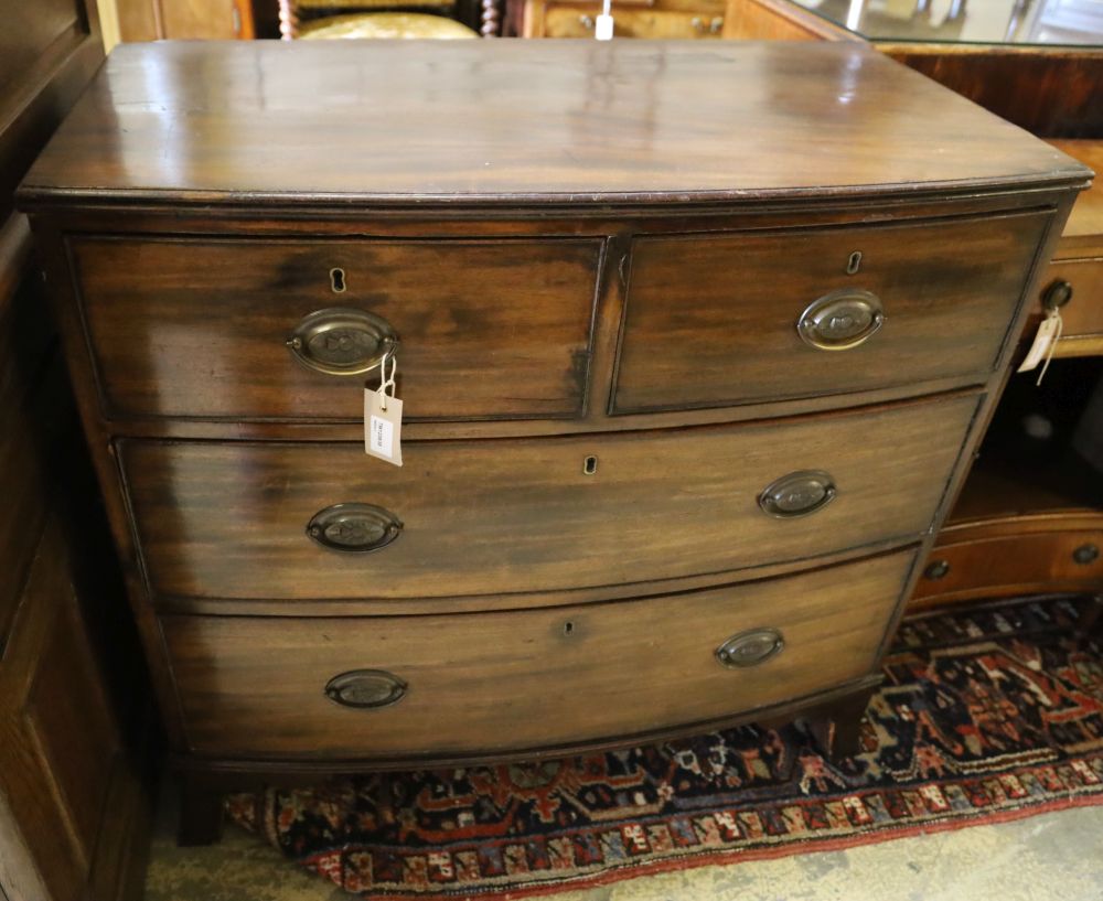 A 19th century mahogany bow-fronted small chest of drawers, width 89cm, depth 50cm, height 83cm